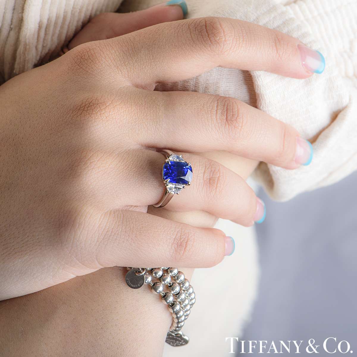 Tiffany & Co. Platinum Sapphire & Diamond Ring
